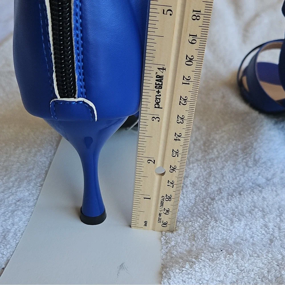 J. Adams Blue PU Strappy Stiletto Heel Open Toe Zip Closure Women's Size 10 - Picture 5 of 9